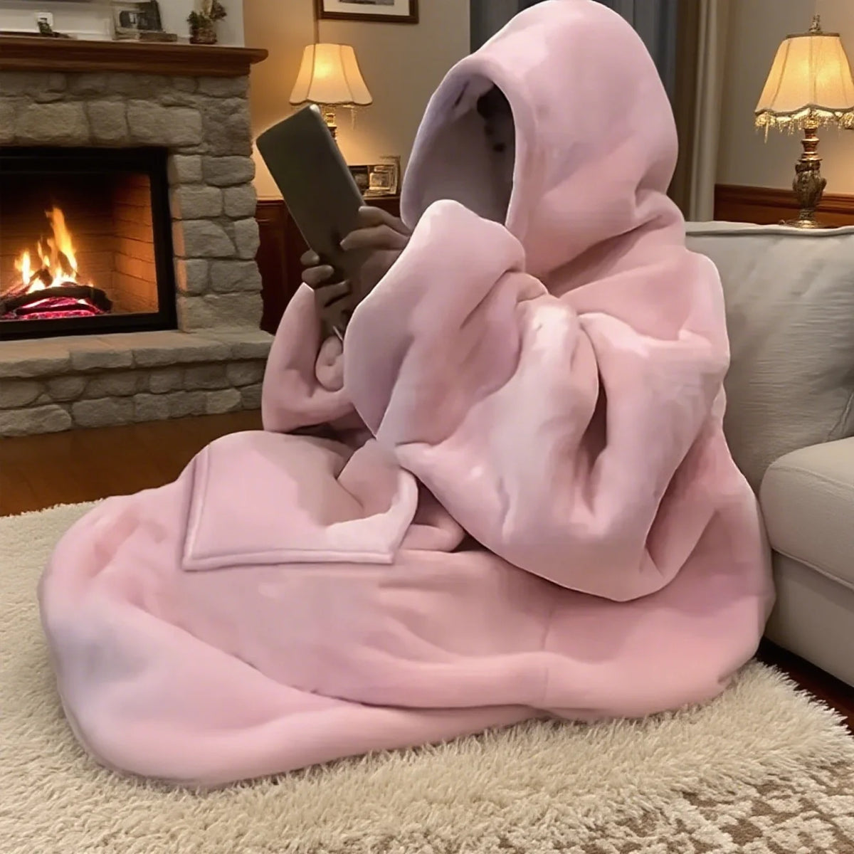 Oversized Fleece Hoodie Blanket with Pocket