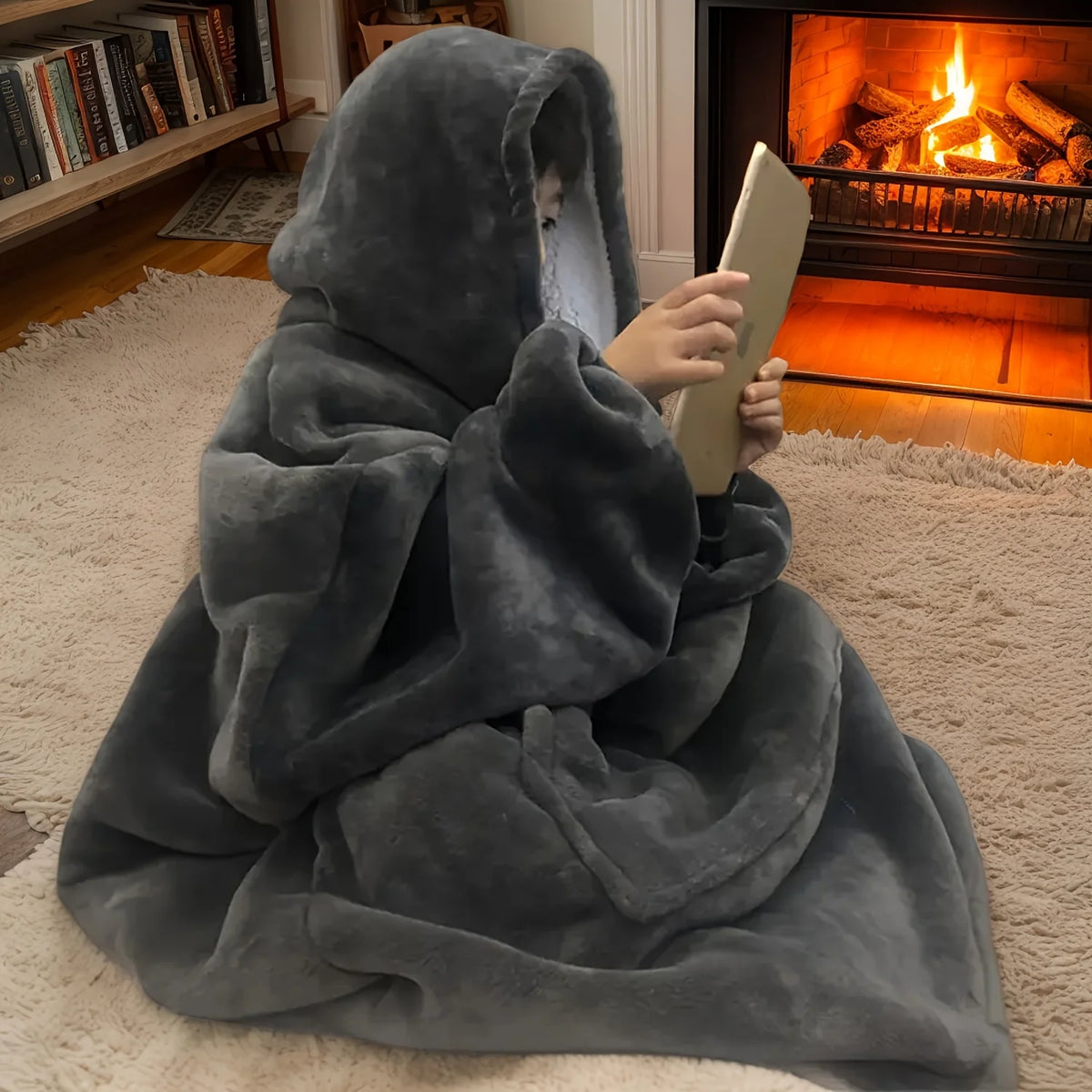 Oversized Fleece Hoodie Blanket with Pocket