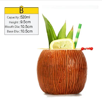 Tiki Mugs Ceramic Hawaiian Luau Cocktail Mugs