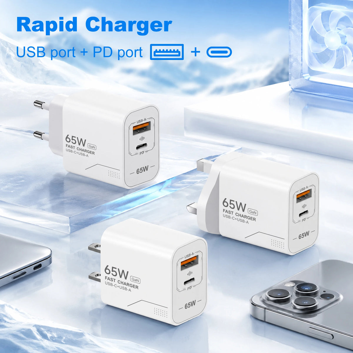65W GaN Fast Charger Wall Adapter