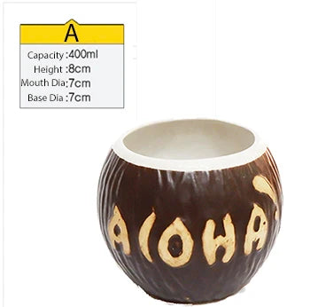 Tiki Mugs Ceramic Hawaiian Luau Cocktail Mugs