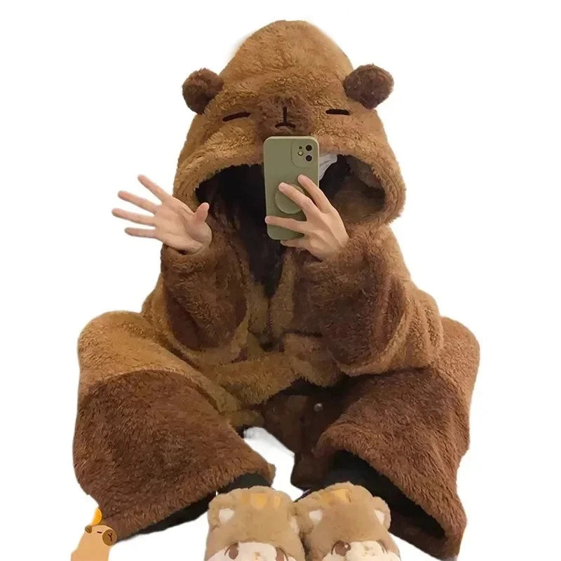 Capybara Hooded Plush Onesie Pajamas