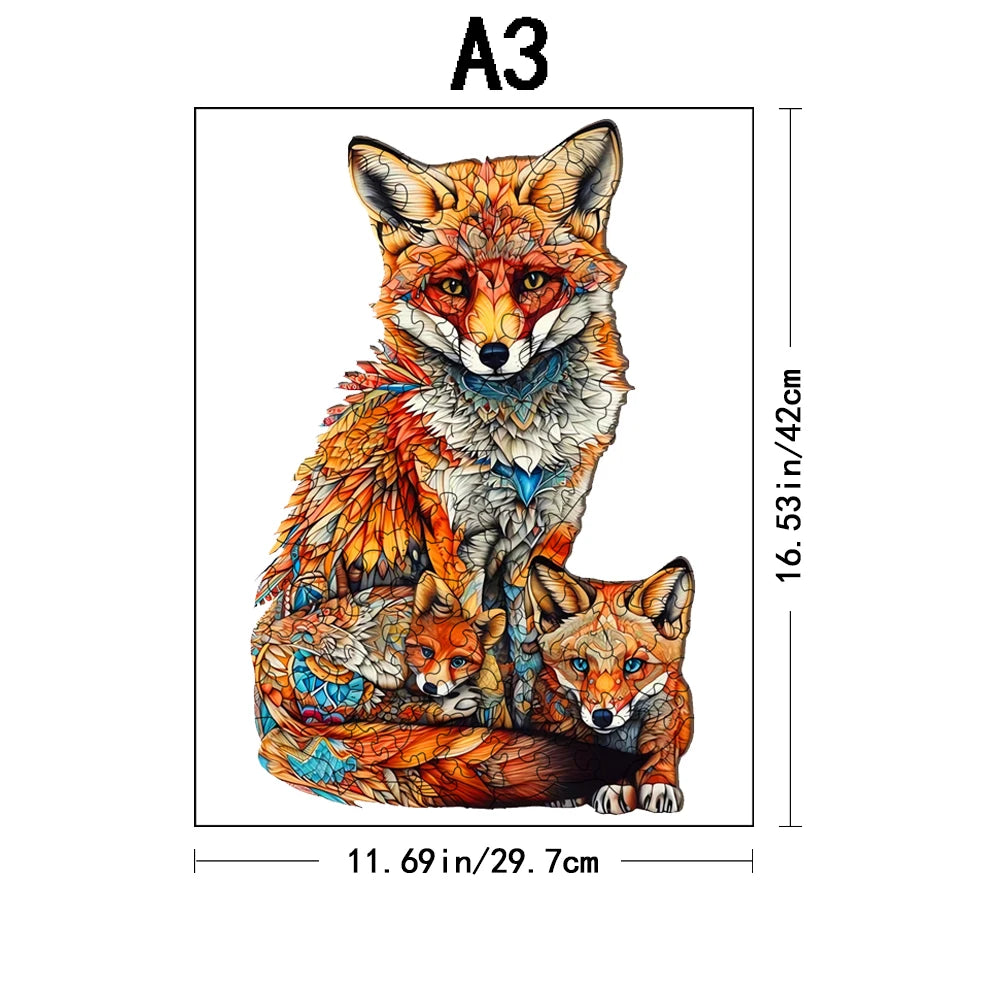 Wooden Fox Family Jigsaw Puzzle