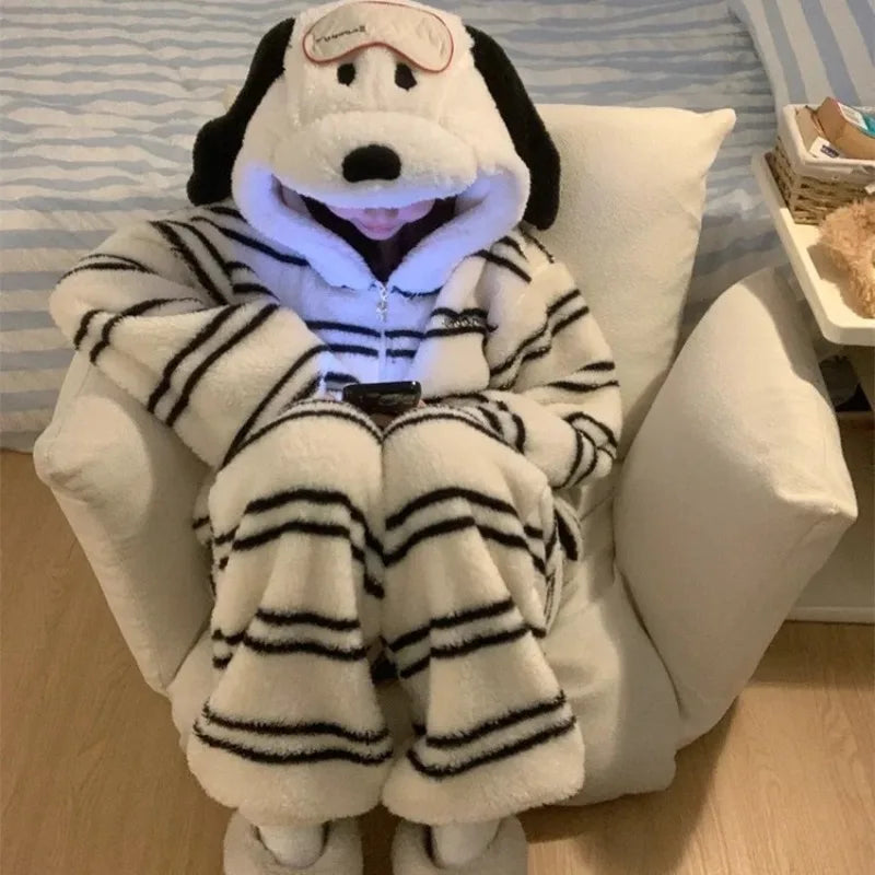 Puppy Hooded Coral Fleece Pajama Set