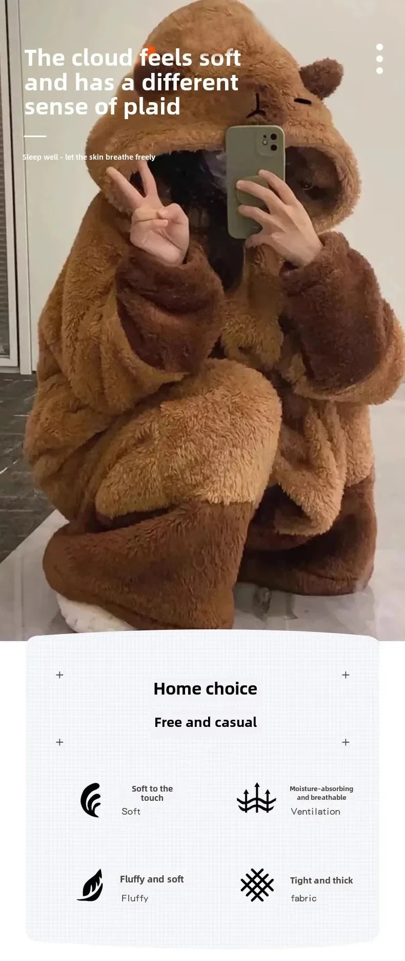 Capybara Hooded Plush Onesie Pajamas