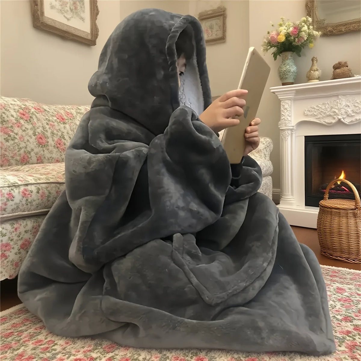 Oversized Fleece Hoodie Blanket with Pocket