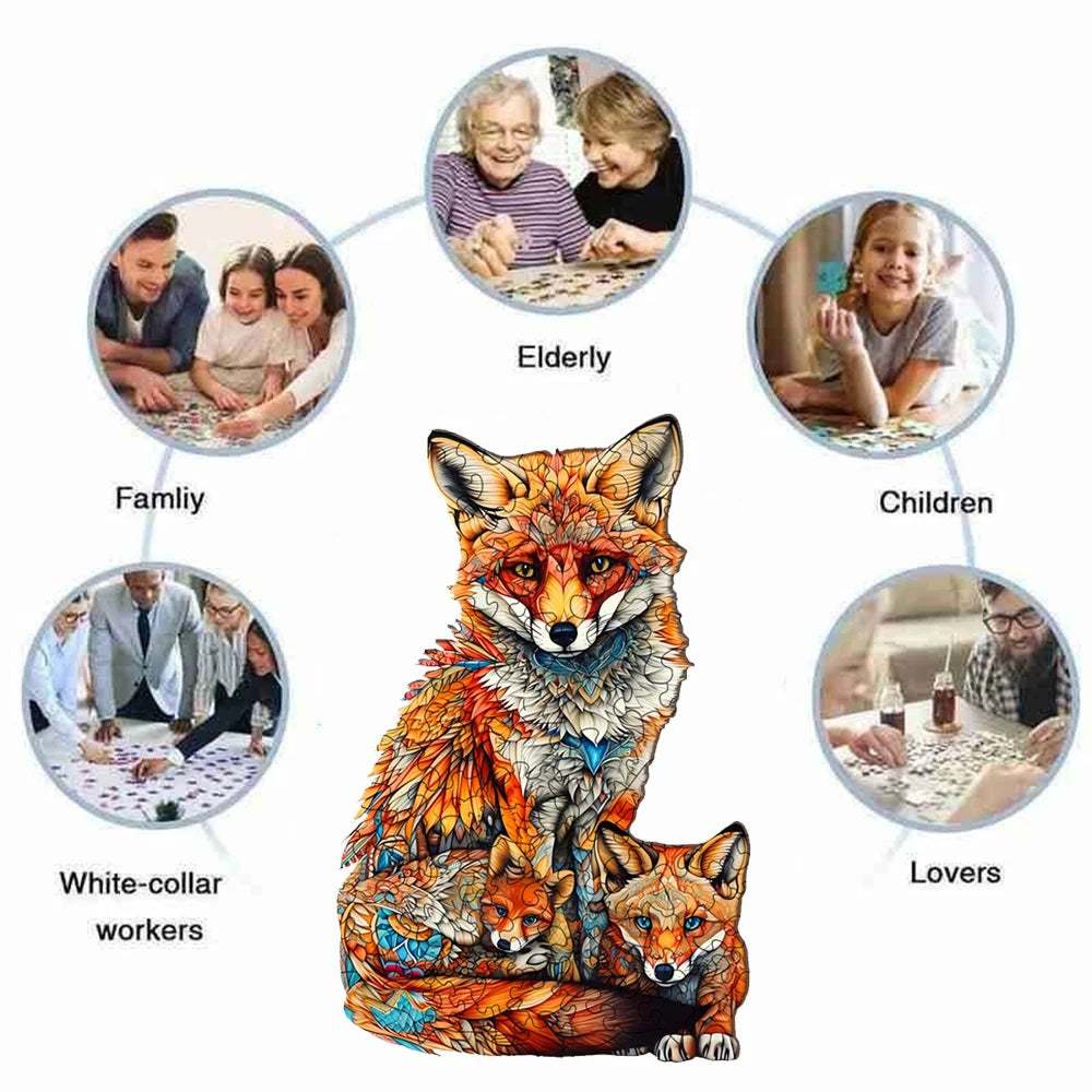 Wooden Fox Family Jigsaw Puzzle
