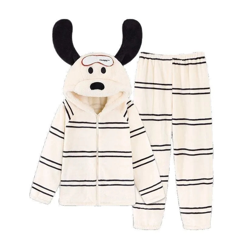 Puppy Hooded Coral Fleece Pajama Set