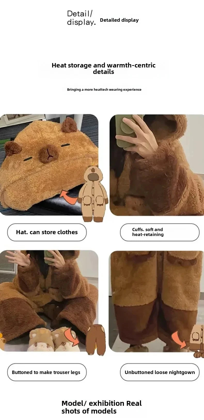 Capybara Hooded Plush Onesie Pajamas