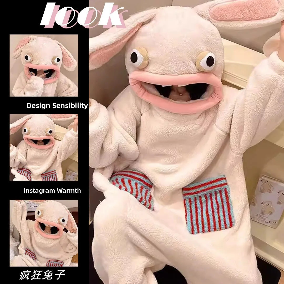 Rabbit Coral Fleece Pajamas Hooded Sleepwear
