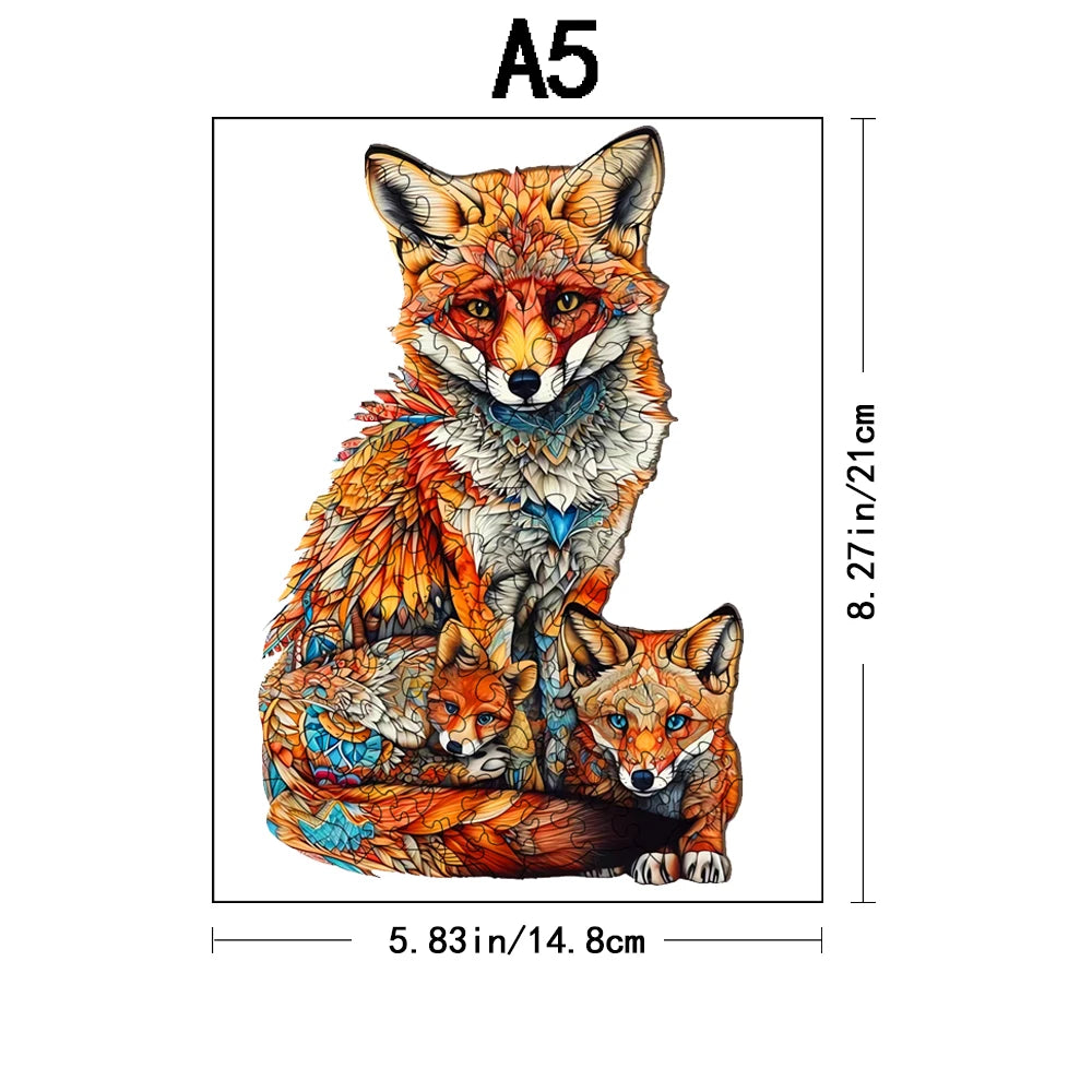 Wooden Fox Family Jigsaw Puzzle