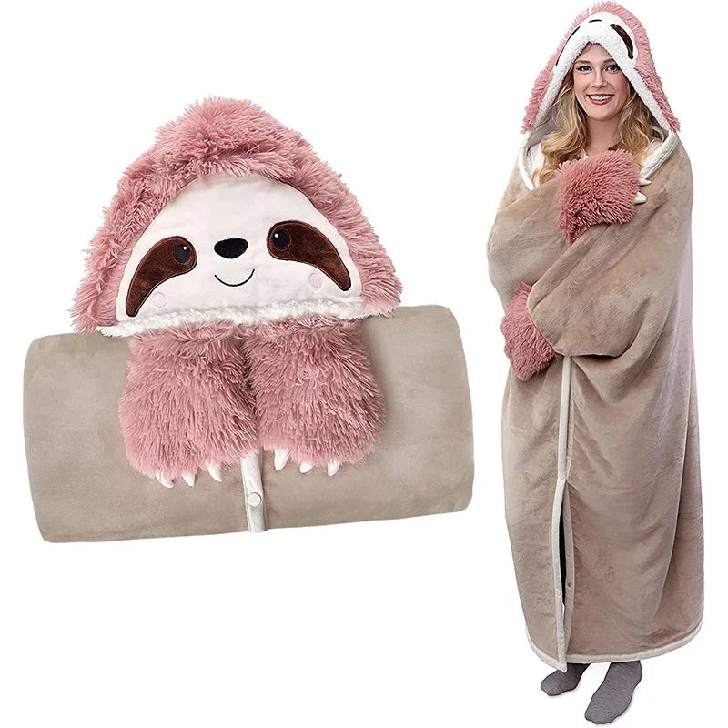 Sloth Hooded Blanket with Sleeves
