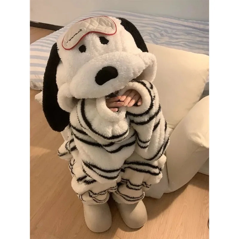 Puppy Hooded Coral Fleece Pajama Set