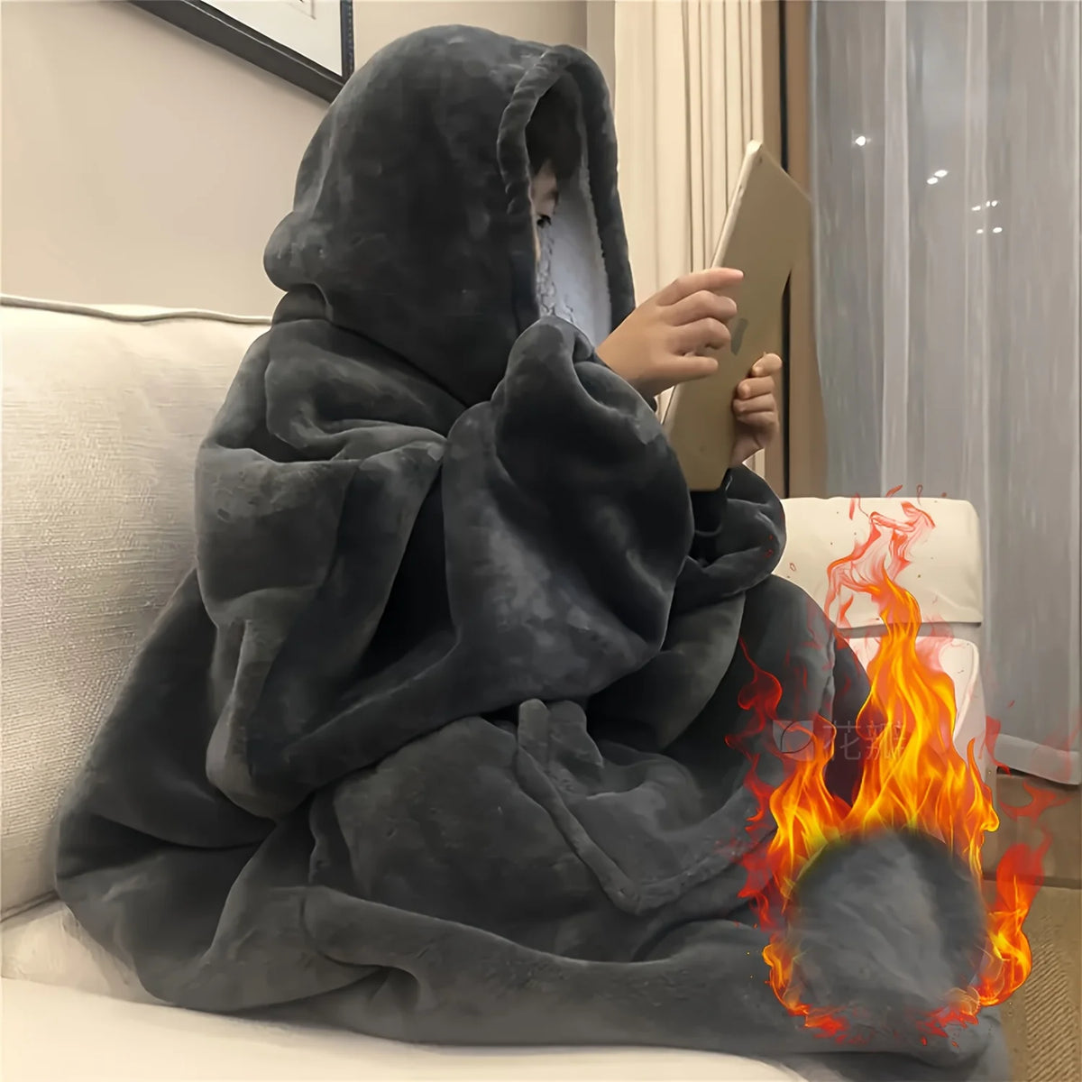 Oversized Fleece Hoodie Blanket with Pocket