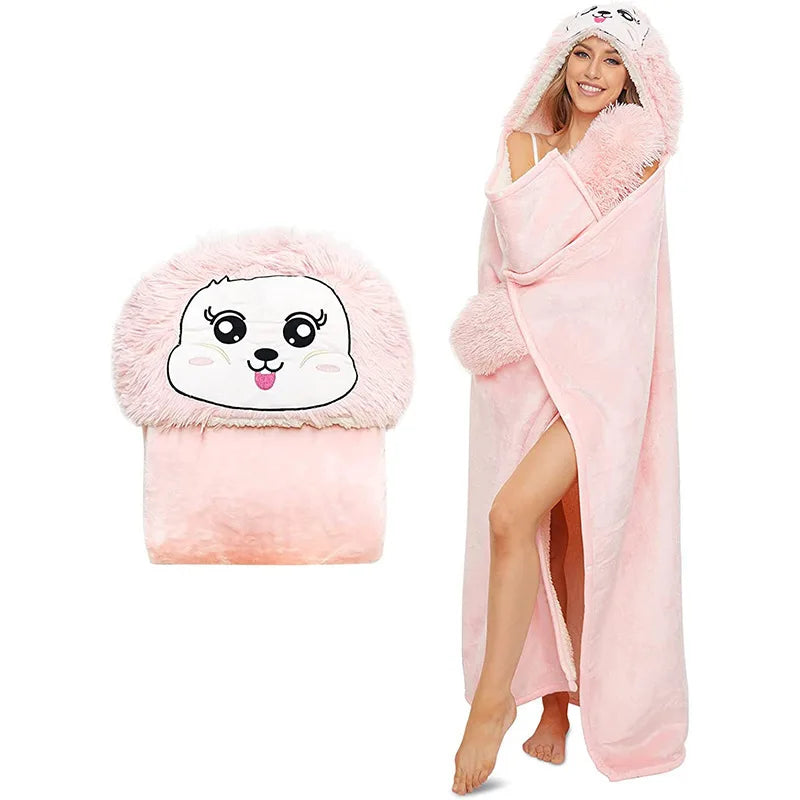 Animal Hooded Wearable Blanket for Women