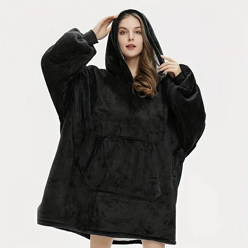 Oversized Fleece Hoodie Blanket with Pocket