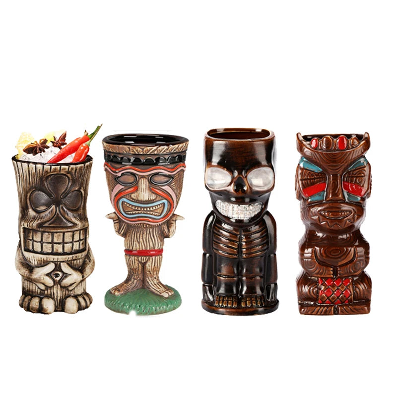 Tiki Mugs Ceramic Hawaiian Luau Cocktail Mugs