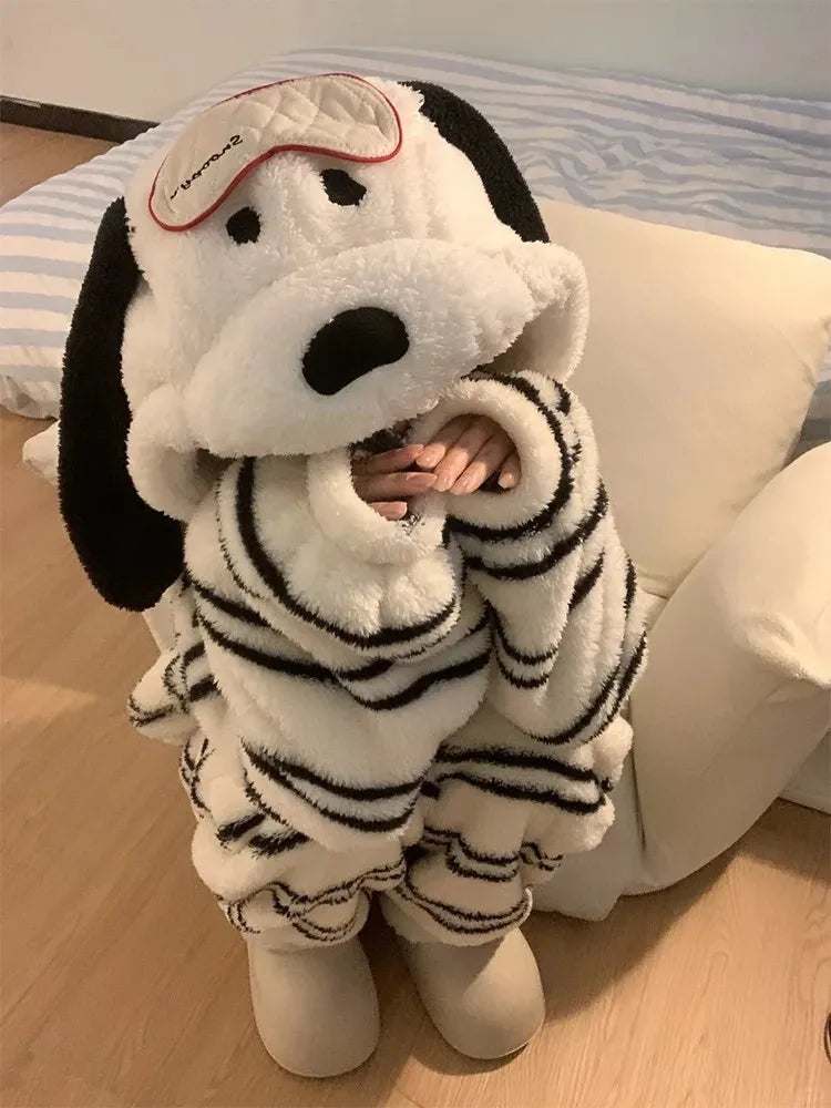 Puppy Hooded Coral Fleece Pajama Set