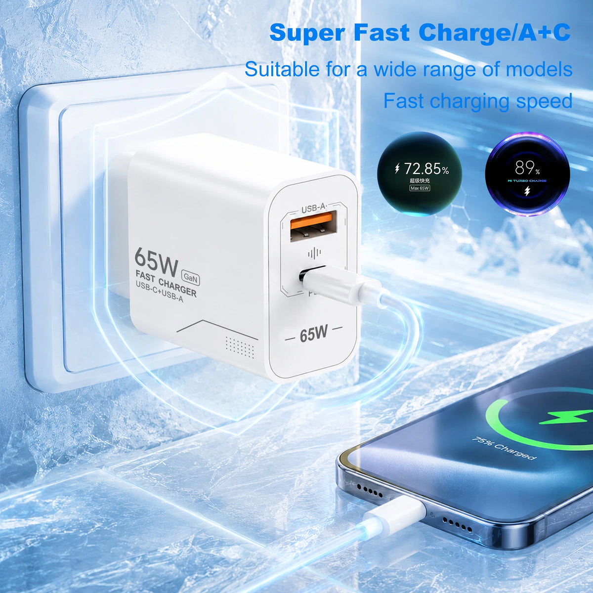 65W GaN Fast Charger Wall Adapter