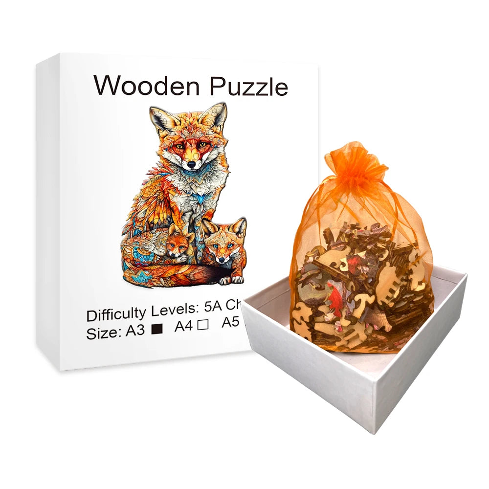 Wooden Fox Family Jigsaw Puzzle