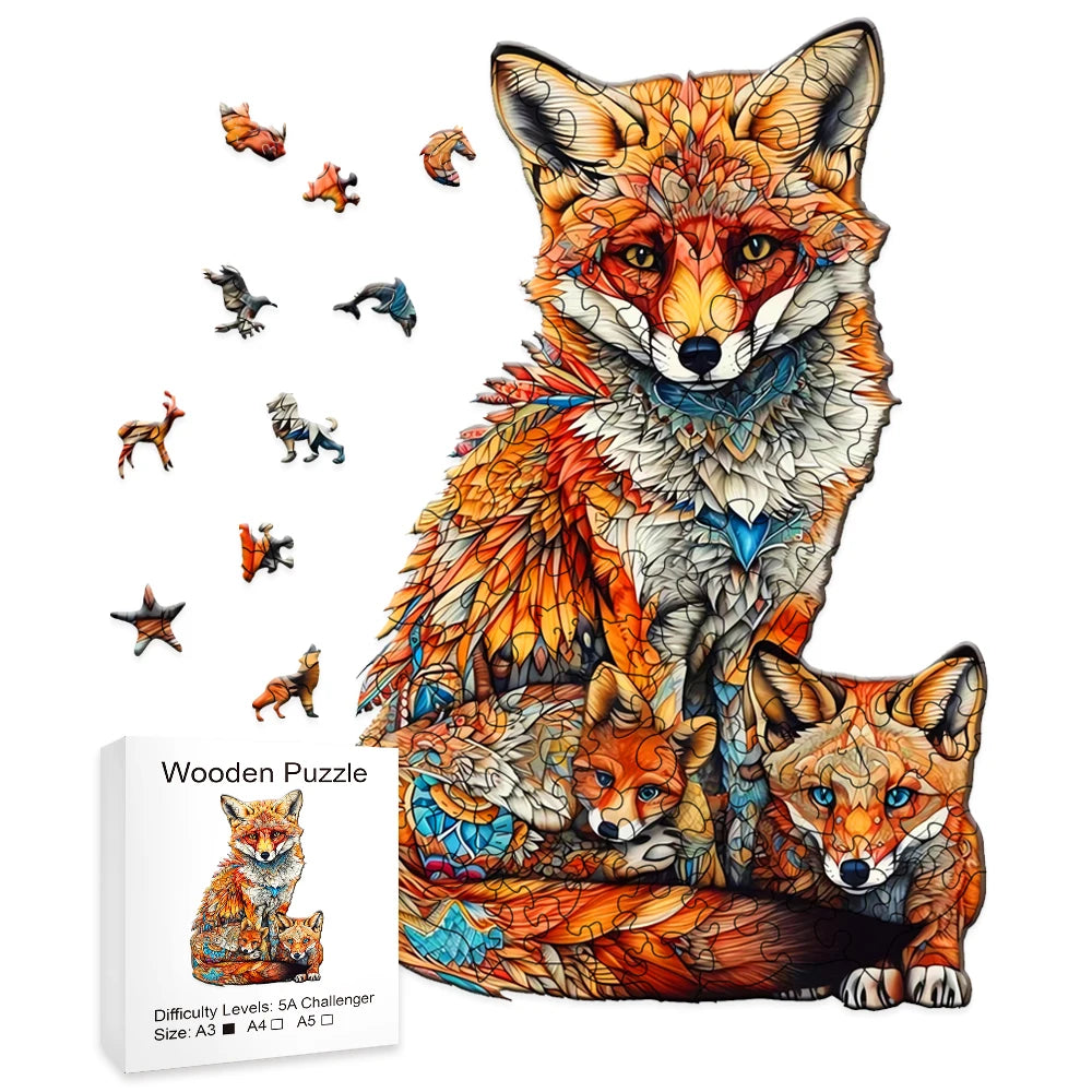 Wooden Fox Family Jigsaw Puzzle