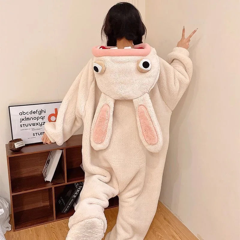 Rabbit Coral Fleece Pajamas Hooded Sleepwear