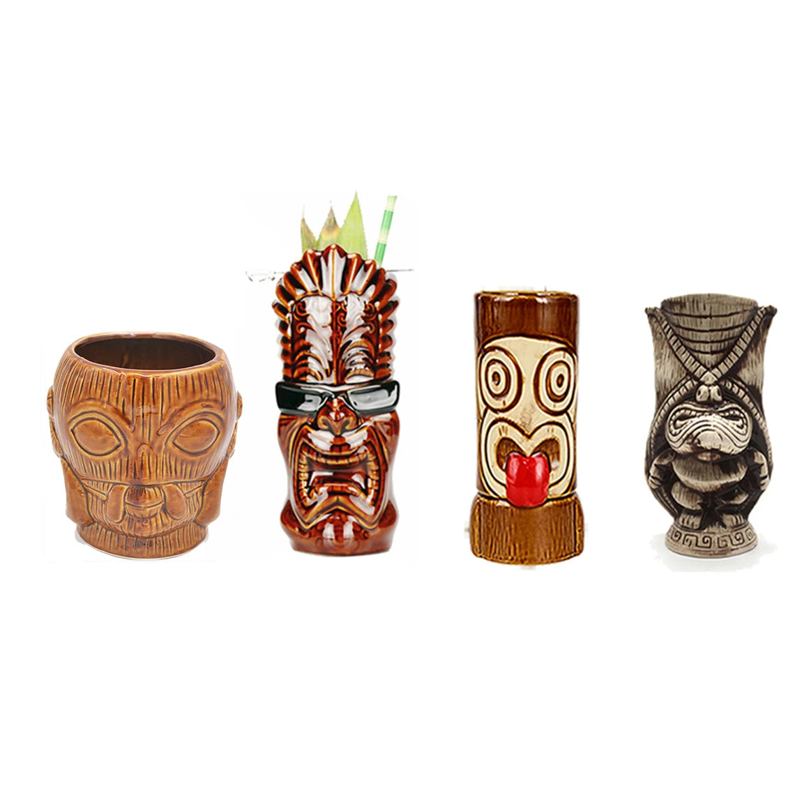 Tiki Mugs Ceramic Hawaiian Luau Cocktail Mugs