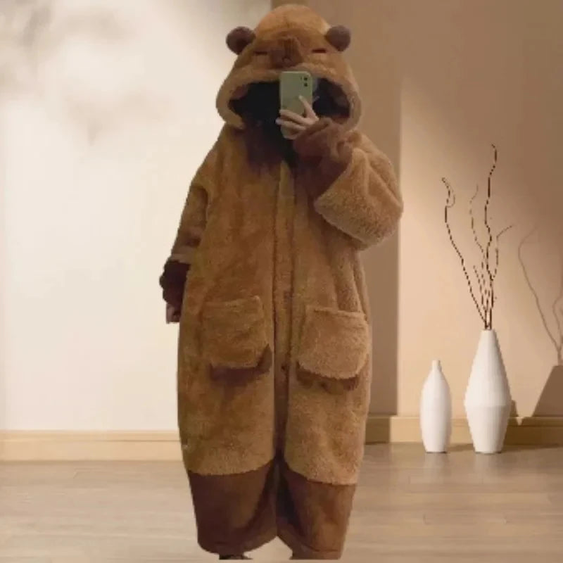 Capybara Hooded Plush Onesie Pajamas