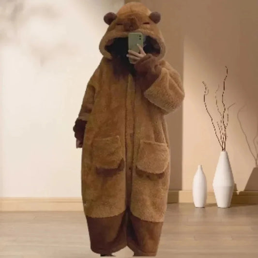 Capybara Hooded Plush Onesie Pajamas